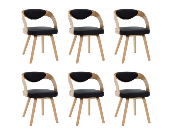 Sonata Трапезни столове, 6 бр, черни, извито дърво и изкуствена кожа