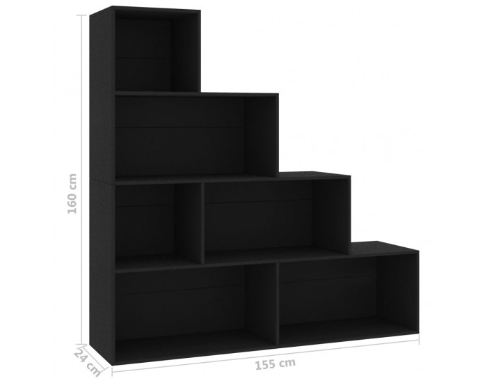Sonata Библиотека/разделител за стая, черна, 155x24x160 см, ПДЧ