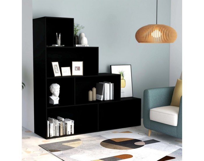 Sonata Библиотека/разделител за стая, черна, 155x24x160 см, ПДЧ