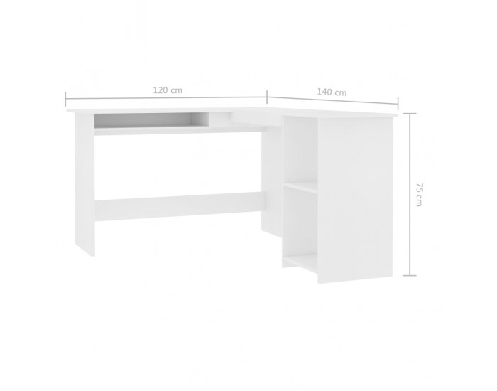 Sonata Г-образно ъглово бюро, бяло, 120x140x75 см, ПДЧ