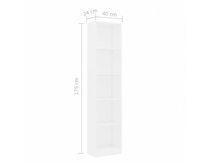 Sonata 5-етажна библиотека, бяла, 40x24x175 см, ПДЧ