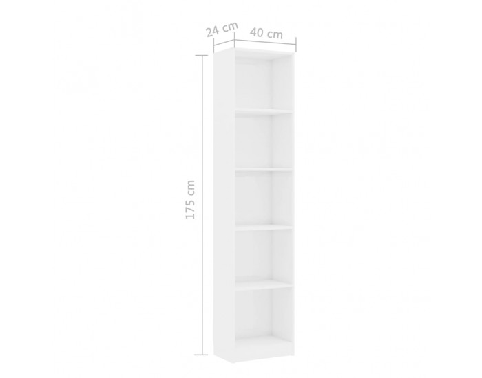 Sonata 5-етажна библиотека, бял силен гланц, 40x24x175 см, ПДЧ