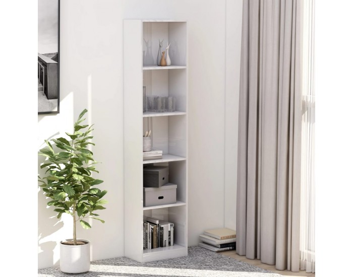 Sonata 5-етажна библиотека, бял силен гланц, 40x24x175 см, ПДЧ