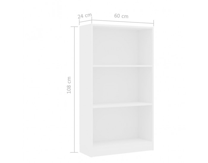 Sonata 3-етажна библиотека, бяла, 60x24x108 см, ПДЧ