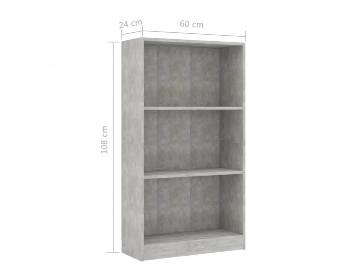 Sonata 3-етажна библиотека, бетонно сива, 60x24x108 см, ПДЧ