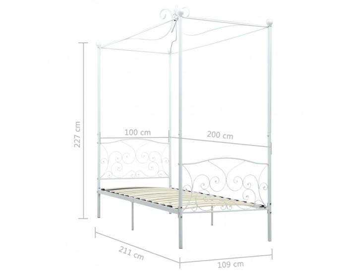 Sonata Рамка за легло с балдахин, бяла, метал, 100x200 cм
