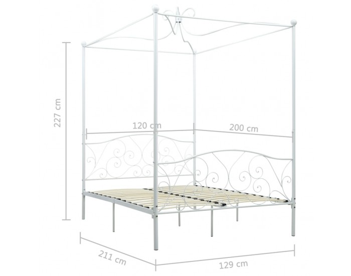 Sonata Рамка за легло с балдахин, бяла, метал, 120x200 см