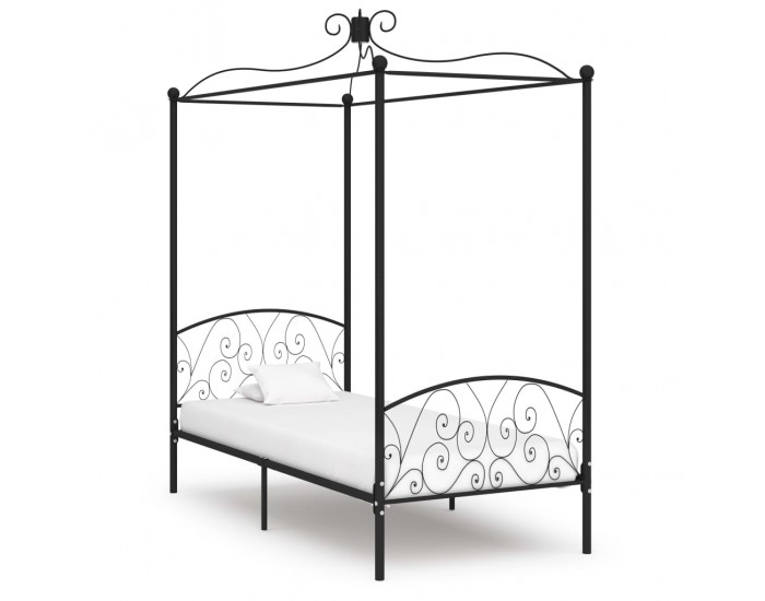 Sonata Рамка за легло с балдахин, черна, метал, 90x200 cм