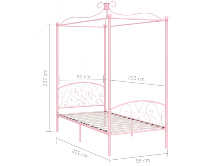 Sonata Рамка за легло с балдахин, розова, метал, 90x200 см