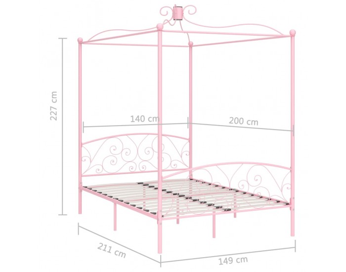 Sonata Рамка за легло с балдахин, розова, метал, 120x200 cм