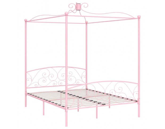 Sonata Рамка за легло с балдахин, розова, метал, 160x200 см