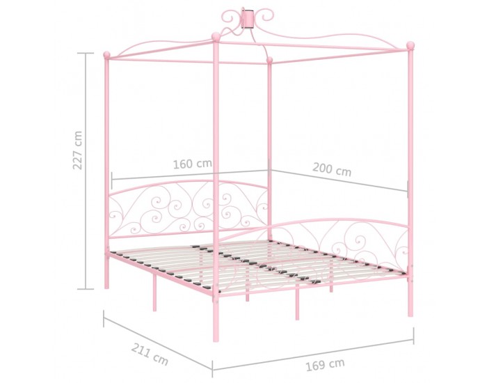 Sonata Рамка за легло с балдахин, розова, метал, 160x200 см