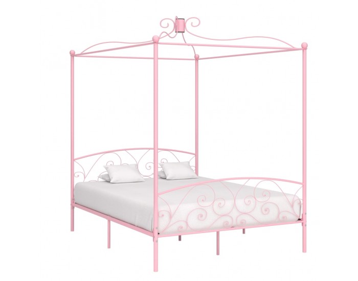 Sonata Рамка за легло с балдахин, розова, метал, 180x200 см