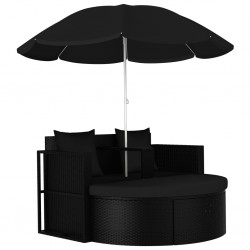 Sonata Градинско легло с чадър, полиратан, черно - Шезлонги