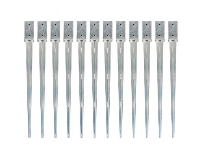 Sonata Заземителни колове 12 бр сребристи 7x7x90см поцинкована стомана