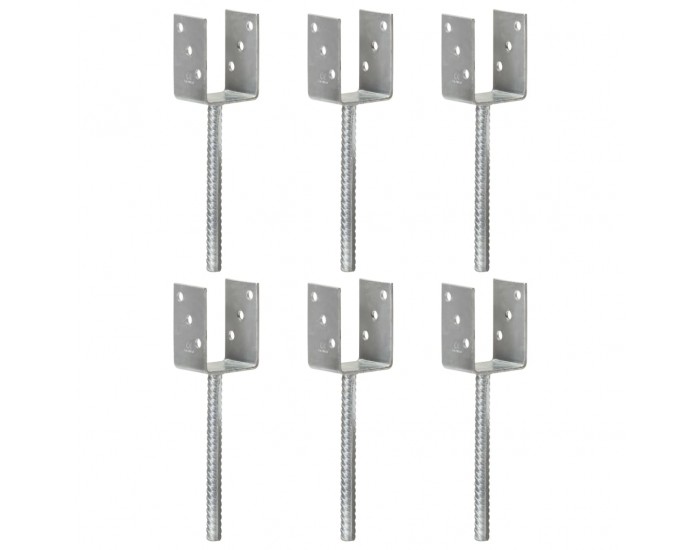 Sonata Оградни подпори 6 бр сребристи 7x6x30 см поцинкована стомана