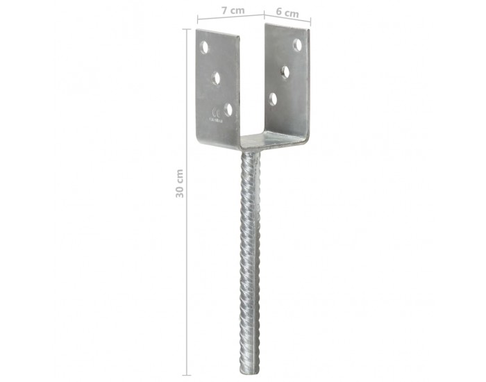 Sonata Оградни подпори 6 бр сребристи 7x6x30 см поцинкована стомана