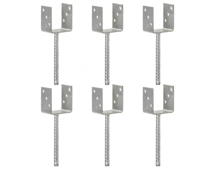 Sonata Оградни подпори 6 бр сребристи 9x6x30 см поцинкована стомана