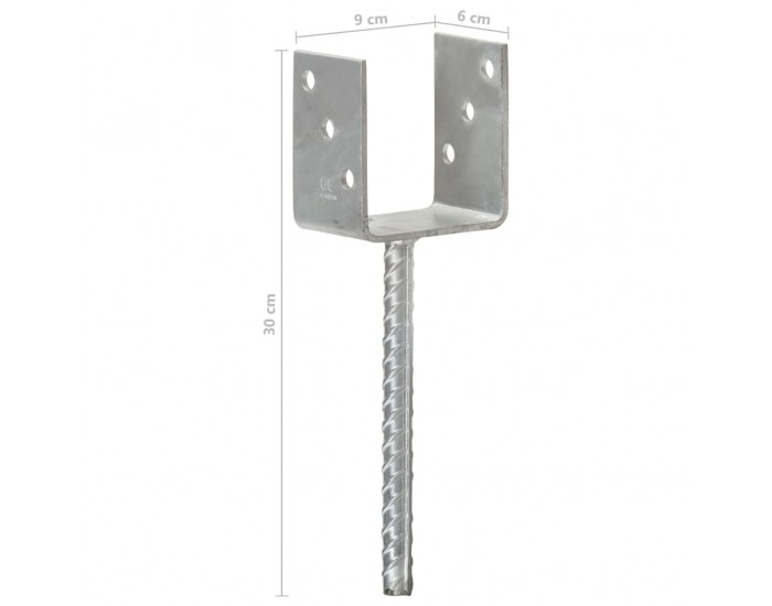 Sonata Оградни подпори 6 бр сребристи 9x6x30 см поцинкована стомана