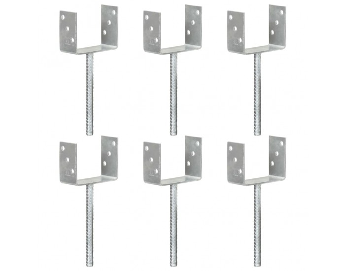 Sonata Оградни подпори 6 бр сребристи 12x6x30 см поцинкована стомана