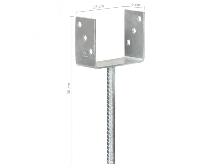 Sonata Оградни подпори 6 бр сребристи 12x6x30 см поцинкована стомана