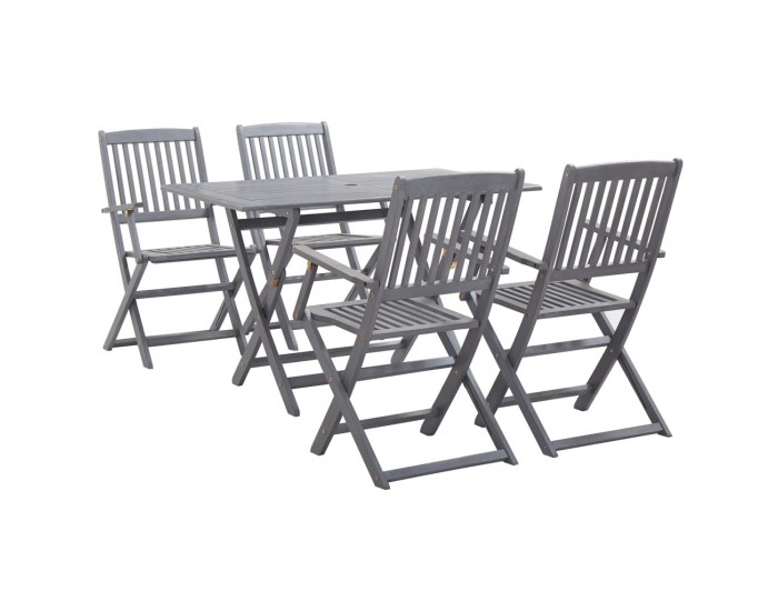 Sonata Градински трапезен комплект, 5 части, акация масив, сив