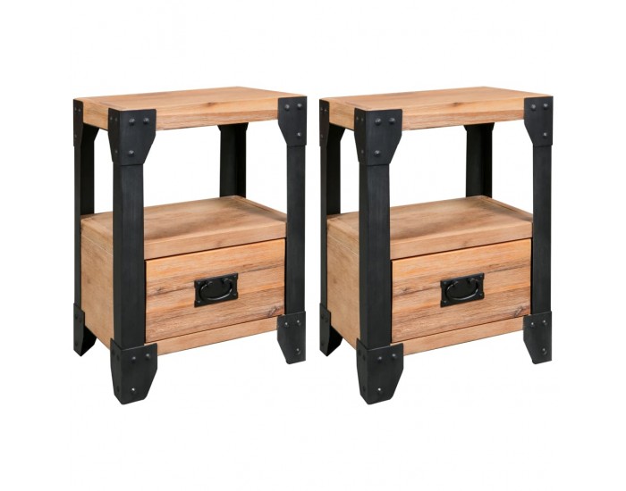 Sonata H Нощни шкафчета, 2 бр, акация масив, стомана, 40x30x54 cм