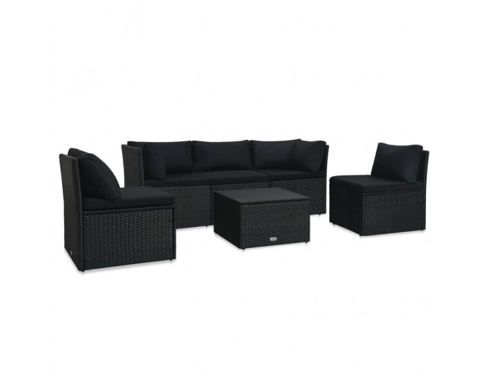 Sonata Градински комплект с възглавници, 4 части, полиратан, черен