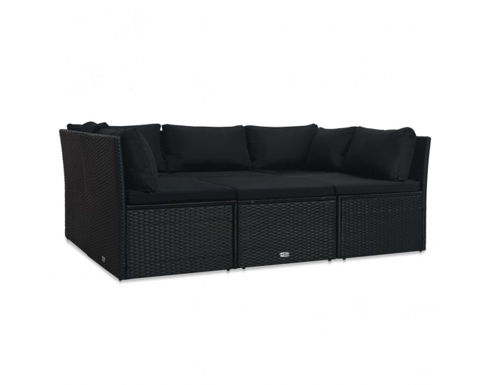 Sonata Градински комплект с възглавници, 4 части, полиратан, черен