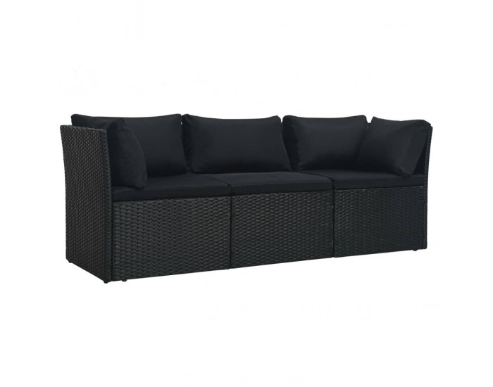 Sonata Градински комплект с възглавници, 4 части, полиратан, черен