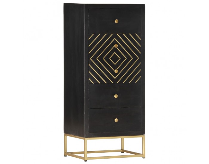 Sonata Шкаф с чекмеджета, черно и златисто, 45x30x105 см, манго масив