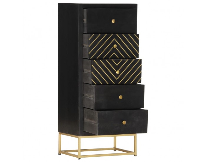Sonata Шкаф с чекмеджета, черно и златисто, 45x30x105 см, манго масив