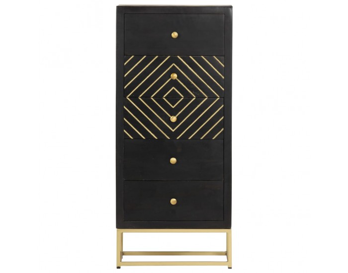 Sonata Шкаф с чекмеджета, черно и златисто, 45x30x105 см, манго масив