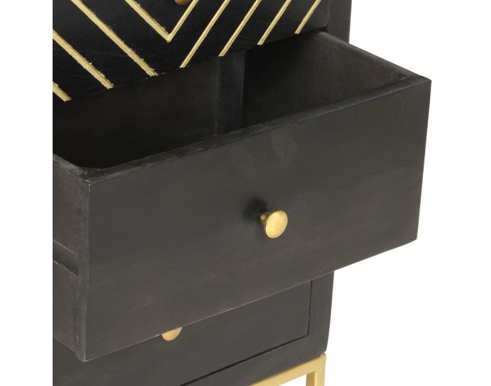 Sonata Шкаф с чекмеджета, черно и златисто, 45x30x105 см, манго масив