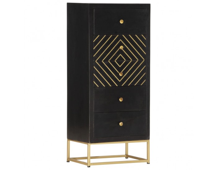 Sonata Шкаф с чекмеджета, черно и златисто, 45x30x105 см, манго масив