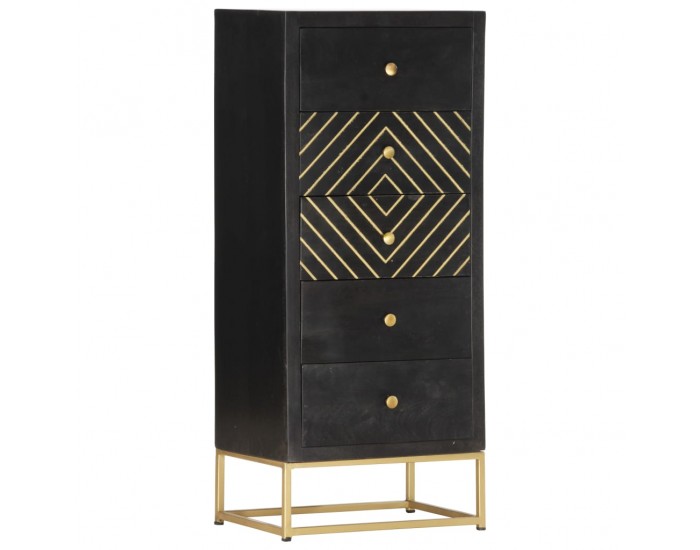 Sonata Шкаф с чекмеджета, черно и златисто, 45x30x105 см, манго масив