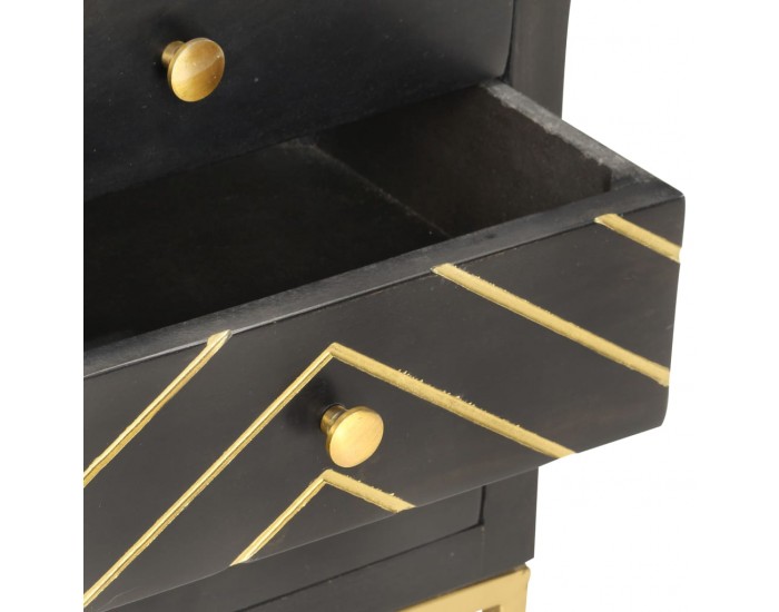 Sonata Нощно шкафче, черно и златисто, 40х30х50 см, манго масив