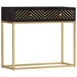 Sonata Конзолна маса черно и златисто 90x30x75 см мангово дърво масив - Шкафове, Витрини, Модулни секции