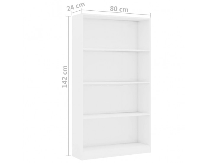 Sonata 4-етажна библиотека, бял гланц, 80x24x142 см, ПДЧ