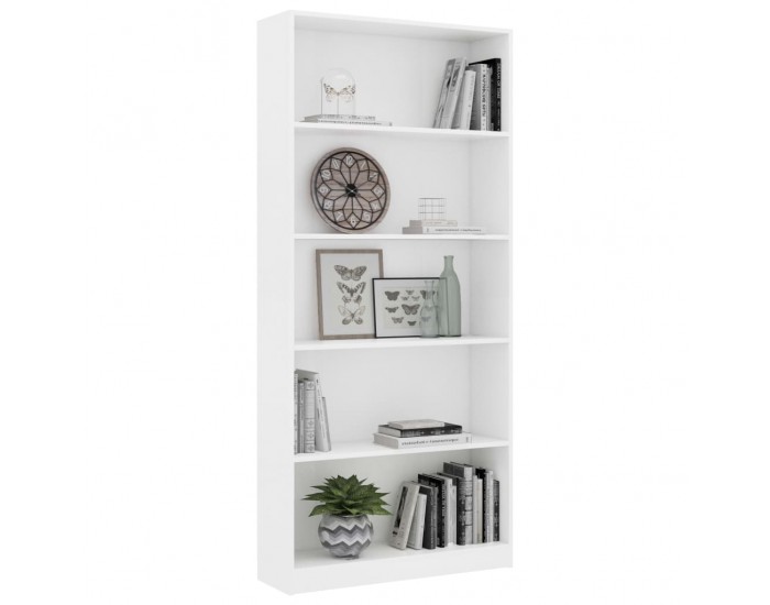 Sonata 5-етажна библиотека, бяла, 80x24x175 см, ПДЧ