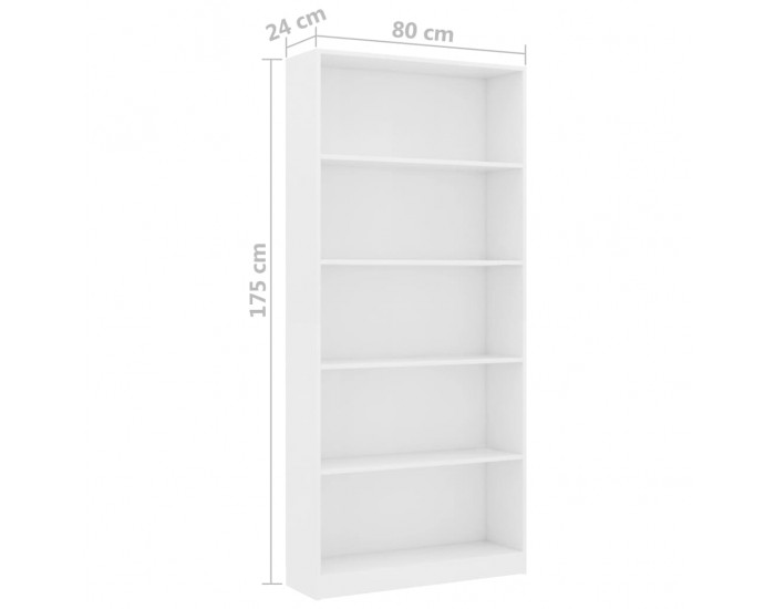 Sonata 5-етажна библиотека, бяла, 80x24x175 см, ПДЧ