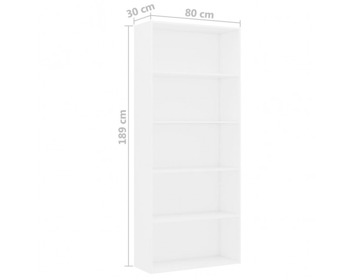 Sonata 5-етажна библиотека, бяла, 80x30x189 см, ПДЧ