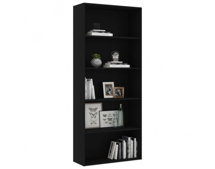 Sonata 5-етажна библиотека, черна, 80x30x189 см, ПДЧ