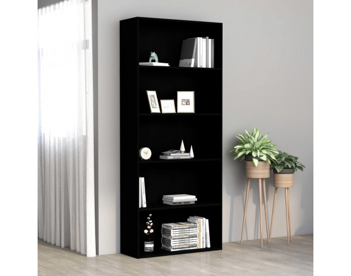 Sonata 5-етажна библиотека, черна, 80x30x189 см, ПДЧ