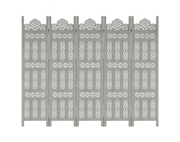 Sonata Ръчно резбован параван, 5 панела, сив, 200x165 cм, манго масив Sonata Ръчно резбован параван, 5 панела, сив, 200x165 cм, манго масив