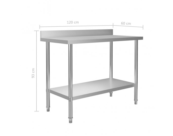Sonata Кухненска работна маса с панел 120x60x93 см неръждаема стомана