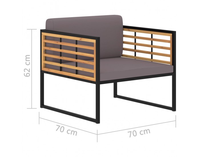 Sonata Градински столове с възглавници, 2 бр, акация масив, тъмносиви