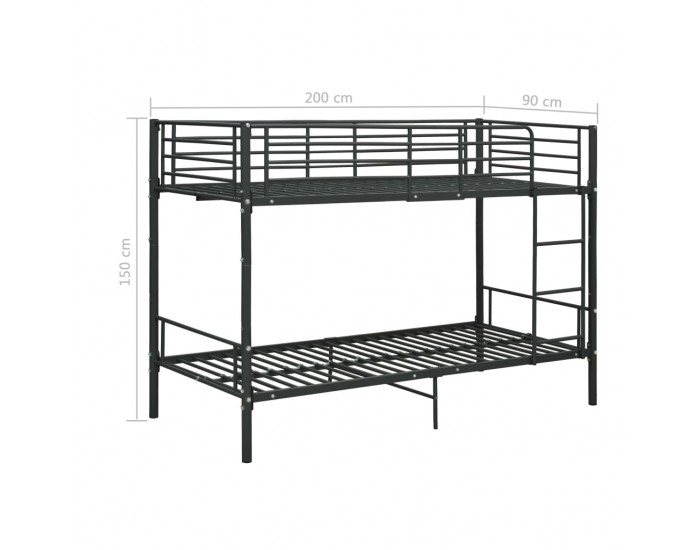 Sonata Двуетажно легло, черно, метал, 90x200 см