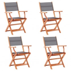 Sonata Сгъваеми градински столове 4 бр сиви евкалипт масив и Textilene - Градински столове