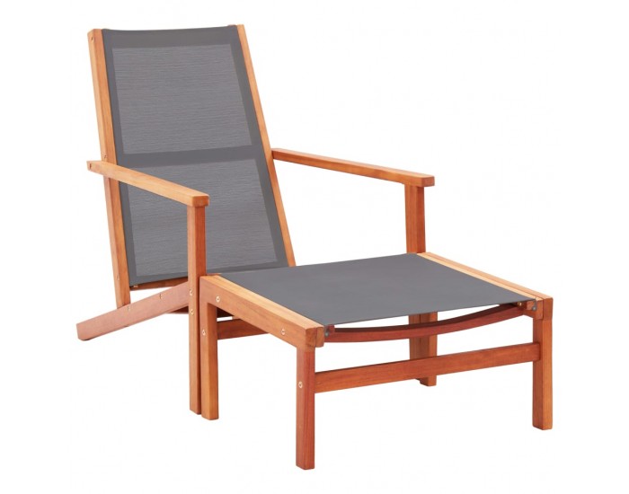 Sonata Градински стол с подложка за крака сив евкалипт масив textilene